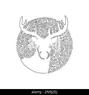Continuous curve line drawing of adorable deer, abstract art in circle. Single line editable stroke vector illustration of impressive antlers deer Stock Vector