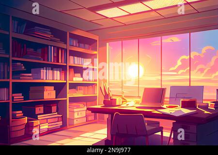 anime sun shining through library window Stock Photo - Alamy
