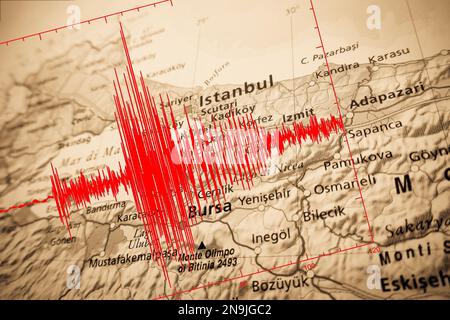 earthquake wave in Turkey map Stock Photo