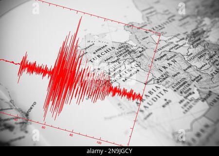 earthquake wave in Turkey map Stock Photo