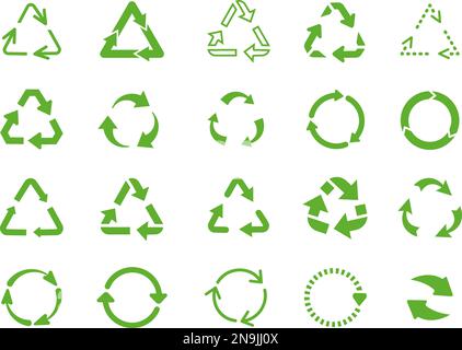 Reusable round arrows elements, lifecycle arrow symbol. Recycle logo, circle reduce eco icons. Environmental mark, ecology decent vector info Stock Vector