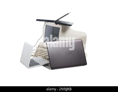 Image of stacked computers. concept of internet sharing and technology Stock Photo