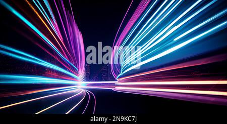 abstract long exposure dynamic speed light trails background. Generative ai
