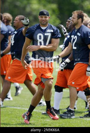 Chicago Bears tight end Kellen Davis (87) heads to the field for the  training camp practice at Olivet Nazarene University in Bourbonnais, IL.  (Credit Image: © John Rowland/Southcreek Global/ZUMApress.com Stock Photo 