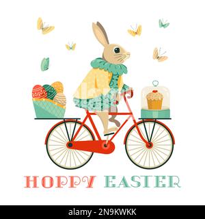 Hoppy Easter fancy poster with funny bunny girl Stock Vector