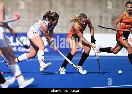 Sydney, Australia. 12th Feb, 2023. Sonja Zimmermann (L) of Germany Women's National Field Hockey Team in action during the International Hockey Federation Pro League between Australia and Germany at Sydney Olympic Park Hockey Centre. Final Score; Australia 3:0 Germany. (Photo by Luis Veniegra/SOPA Images/Sipa USA) Credit: Sipa USA/Alamy Live News Stock Photo