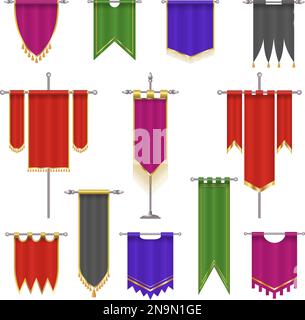 Flags. Fantasy banners medieval war badges trophy logo interfaces recent vector flags templates Stock Vector