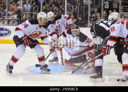 New Jersey Devils goalie Martin Brodeur (30) warms up before the game  against the Washington Capitals at the Verizon Center in Washington,  Saturday, Dec. 21, 2013. (Photo by Chuck Myers/MCT/Sipa USA Stock