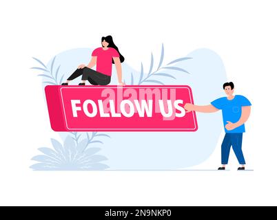 People press button with text follow us. Click button for app and web design. Stock Vector