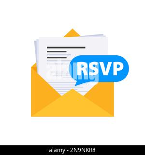 RSVP letter in envelope. Rsvp message envelope. Stock Vector