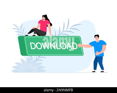 People press button with text download. Click button for app and web design. Stock Vector