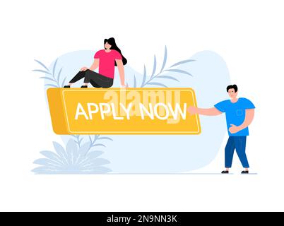 People press button with text Apply now. Click button for app and web design. Stock Vector