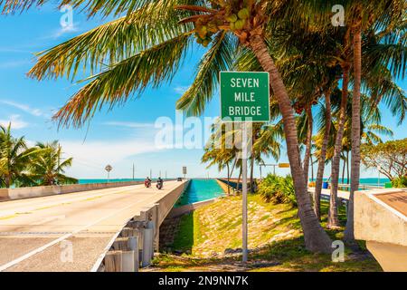 Entrance Sign to Seven Mile Bridge Florida Keys USA Stock Photo