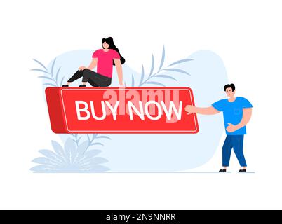People press button with text Buy now. Click button for app and web design. Stock Vector
