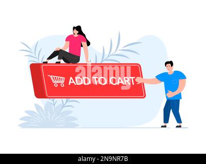 People press button with text add to cart. Click button for app and web design. Shopping cart. Stock Vector