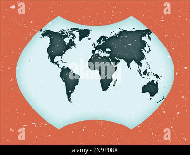 World Map Poster. Ginzburg IX projection. Vintage World shape with grunge texture. Powerful vector illustration. Stock Vector