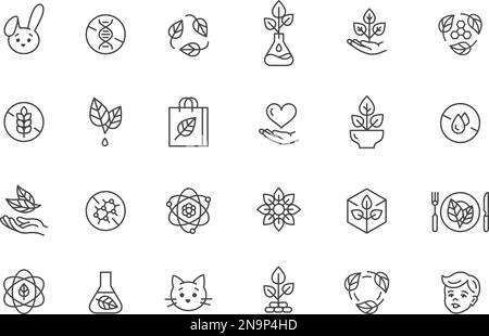 Eco icons collection. No gluten, children safe, no tested animal signs. Marks for food, clothes, plastic, toys, kitchen tools and cosmetics. Fresh Stock Vector