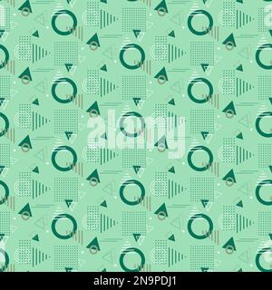 Geometric shapes - pattern in memphis style. Circles and lines, triangles.  Stock Vector