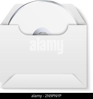 Office stationery. Realistic compact disk in blank paper envelope. Isolated CD-ROM package mockup. Brand identity. Music analogue copying. Musical Stock Vector