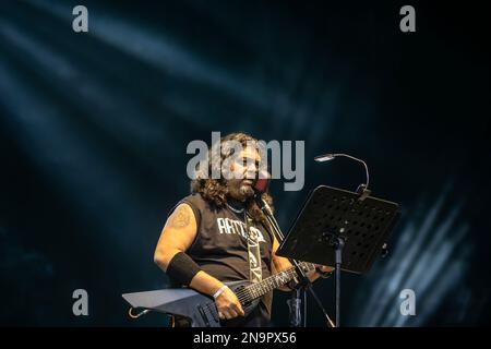 Dhaka, Bangladesh. 11th Feb, 2023. Vocalist of Artcell, George Lincoln D'costa performs at the Hope Festival at Army Stadium in Dhaka. Credit: SOPA Images Limited/Alamy Live News Stock Photo