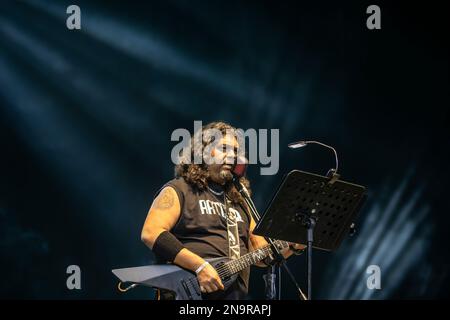 Dhaka, Bangladesh. 11th Feb, 2023. Vocalist of Artcell, George Lincoln D'costa performs at the Hope Festival at Army Stadium in Dhaka. (Photo by Sazzad Hossain/SOPA Images/Sipa USA) Credit: Sipa USA/Alamy Live News Stock Photo