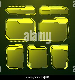 Yellow futuristic HUD, UI elements. Sci-fi user interface text boxes, callouts. Warning message frames, information boxes template. Modern game Stock Vector