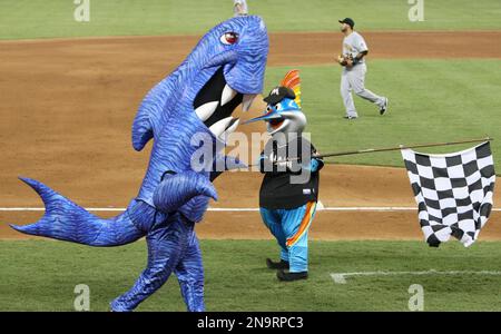 Pittsburgh Pirates mascot waves the pirate's flag, the Jolly Rogers  following the Pirates 7-0 win against the Houston Astros at PNC Park in  Pittsburgh on April 13, 2009. .(UPI Photo/Archie Carpenter Stock