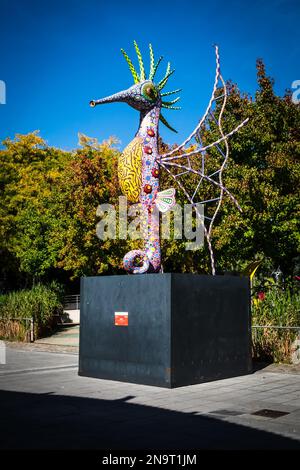 Paris, France, Oct 2022, view of an Alebrije, a colorful Mexican statue in the Park of La Villette Stock Photo