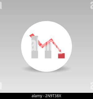 Economic recession vector icon Declining graph, red arrow Stock Vector