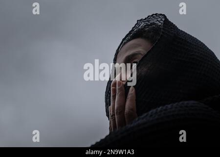 London, UK. 12th February 2023. Thousands of Ethiopian Orthodox Christians gather at Marble Arch for worship and service by priests from Tewahedo Church. Credit: Guy Corbishley/Alamy Live News Stock Photo