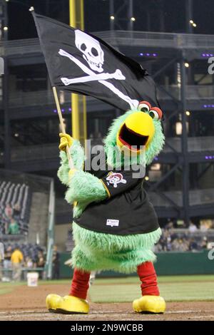 The mascot of the Pittsburgh Pirates, the Pirate Parrot, wears a Pride