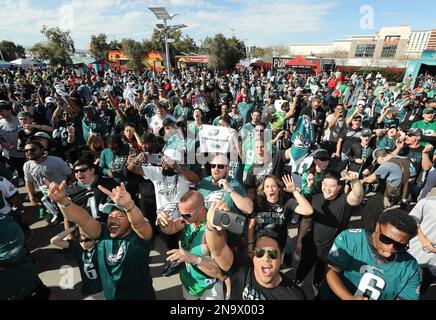 Glendale, United States. 12th Feb, 2023. Philadelphia Eagles fans rally before the start of Super Bowl LVII against the Kansas City Chiefs at State Farm Stadium in Glendale, Arizona on Sunday, February 12, 2023. Photo by Aaron Josefczyk/UPI Credit: UPI/Alamy Live News Stock Photo