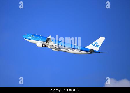 Royal Dutch Airlines Passenger Plane Flying High Stock Photo