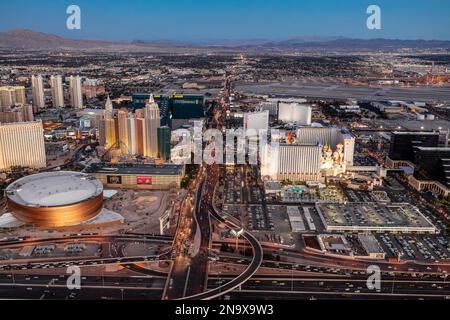 Aerial view of T-Mobile Arena on the Strip, Las Vegas, Nevada, USA