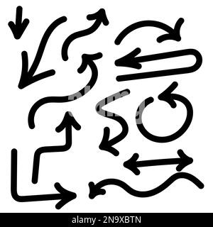 Doodle vector arrows and design elements. Hand drawn set of icons, frames, borders, arrows in cartoon style. Elements for infographics. Stock Vector