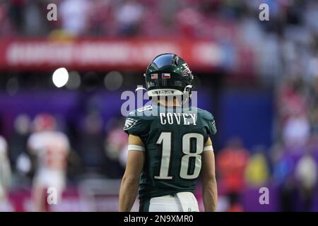 Philadelphia Eagles wide receiver Britain Covey (18) looks on during the NFL  football game against the Jacksonville Jaguars, Sunday, Oct. 2, 2022, in  Philadelphia. (AP Photo/Chris Szagola Stock Photo - Alamy