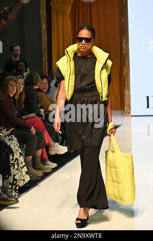 Olympia London, London, UK. 12th February 2023. One to watch 'Pure London Catwalk' and hundreds of stalls exhibitions everyday clothes attracting the eyes of women, fashion, exposure and top quality jackets from Europe to Asia and China. Credit: See Li/Picture Capital/Alamy Live News Stock Photo