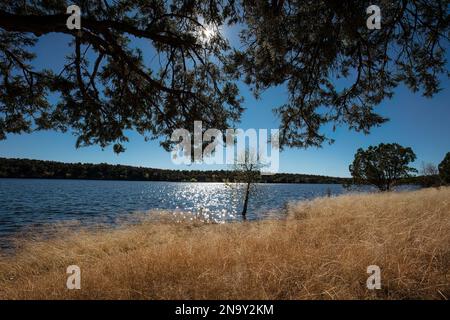 Parker Canyon Lake is located in southeastern Arizona, 28 miles southwest of Sierra Vista around the Huachuca Mountains and about 5 miles north of the Stock Photo
