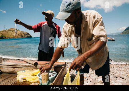 Scene from the small fishing village of Scotts Head on the island of Dominica in the West Indies; Scotts Head, Dominica, West Indies Stock Photo