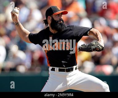 Giants pitcher Brian Wilson closes out the ninth inning as the San  Francisco Giants beat the Los Angeles Dodgers at AT&T Park on Tuesday.  (Michael Macor/San Francisco Chronicle via AP Stock Photo 