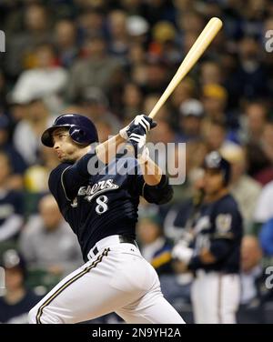 Milwaukee Brewers' Ryan Braun watches his double against the San Diego  Padres during the first inning of a baseball game, Monday, Oct. 1, 2012, in  Milwaukee. (AP Photo/Jeffrey Phelps Stock Photo - Alamy