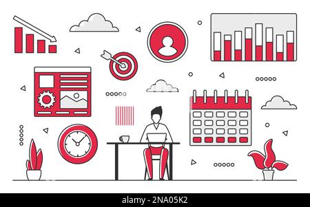 Market trends analysis. Statistics report, analytics research, data management vector monocolor illustration Stock Vector
