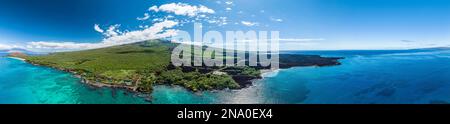 Drone view of Ahihi Bay and the coastline of Maui, Hawaii, USA; Maui, Hawaii, United States of America Stock Photo