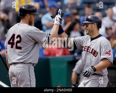 Cleveland Indians' Travis Hafner celebrates his grand slam home run off of  Boston Red Sox relief pitcher Kevin Foulke during the ninth inning at  Fenway Park in Boston Tuesday, June 28, 2005.