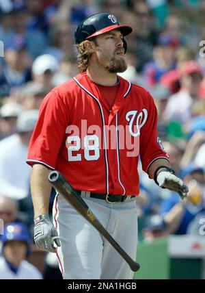 Washington Nationals' Jayson Werth reacts after striking out