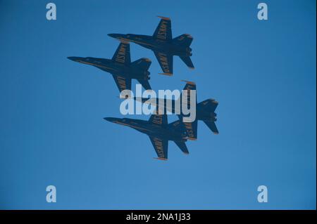 The Navy's Blue Angels take part in an air show in Lincoln, Nebraska, USA; Lincoln, Nebraska, United States of America Stock Photo