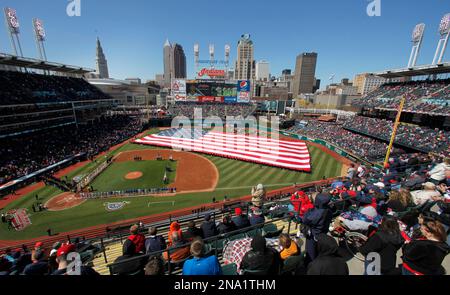 The U.S. flag unfurls in the evening breeze on Flag Day during the Atlanta  Braves and