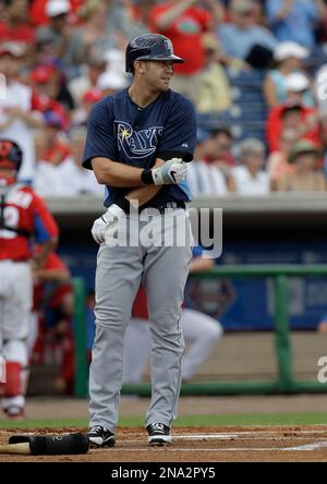 Tampa Bay Rays Evan Longoria removes his batting gear after striking out in  their spring training baseball game in Clearwater, Fla., Thursday, March  29, 2012. (AP Photo/Kathy Willens Stock Photo - Alamy