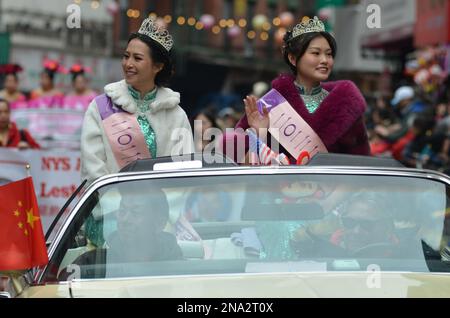 New York, United States. 12th Feb, 2023. Models are seen at the 25th Annual Chinese Lunar New Year Parade and Festival in Manhattan-Chinatown. (Photo by Ryan Rahman/Pacific Press) Credit: Pacific Press Media Production Corp./Alamy Live News Stock Photo
