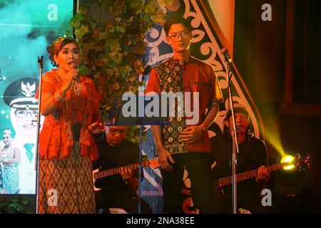 Javanese performing keroncong music. Keroncong is one of  music genre from Indonesia Stock Photo